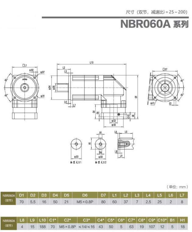 NBR060A精密行星減速器型號(hào)及尺寸圖